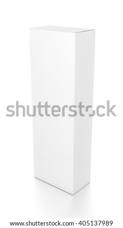White tall vertical rectangle blank box from top side angle. 3D illustration isolated on white background.