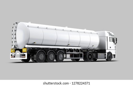 White Tanker Truck Back view. 3D rendering