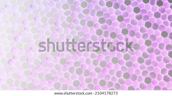 White Technological Hexagonal Pattern on Purple and blue neon Background - Abstract background Illustration with Glowing Effects, Vector 3d render.
