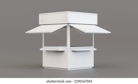 White template empty kiosk, mock up booth for product exhibition show, put brand logo and product, 3D rendering.