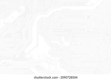 White Texture Background Of Printed Circuit Board. Computer Technology Background. Information Tech. Space For Text. Gray Scale Pcb Background.