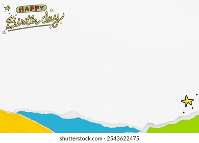 White textured background with torn edges, featuring blue and yellow accents. The background is playful and colorful. Cute birthday border background. Off white background. - Powered by Shutterstock