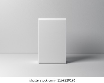 White Textured Cardboard Box Mockup On White Table, 3d Rendering