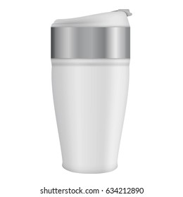 White Thermos Mug Mockup. Realistic Illustration Of White Thermos Mug  Mockup For Web