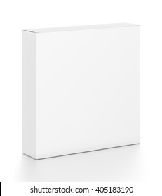 White Thin Rectangle Blank Box From Top Front Side Angle. 3D Illustration Isolated On White Background.