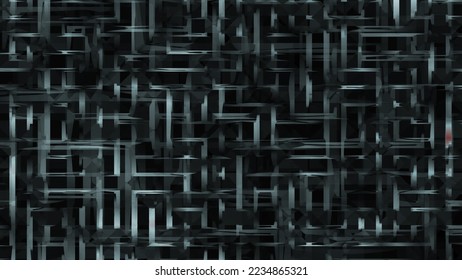 white threads lines in a dark labyrinth shape on abstract background with 3D rendering for decoration, tissue and pattern concepts