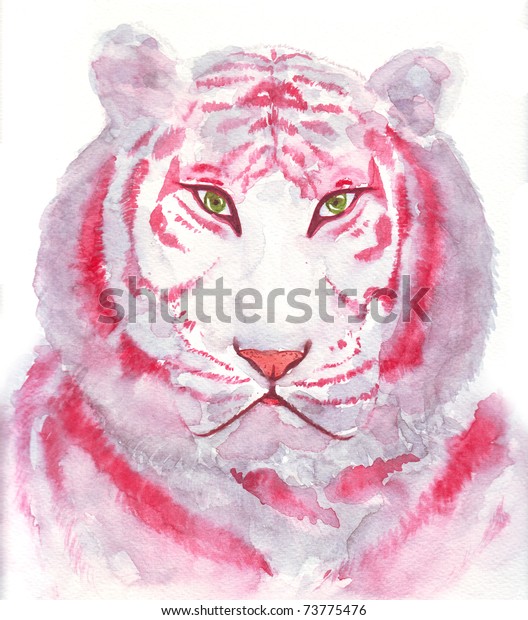 White Tiger Face Red Striped Stock Illustration 73775476