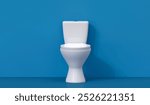 White toilet bowl with lid open on blue background