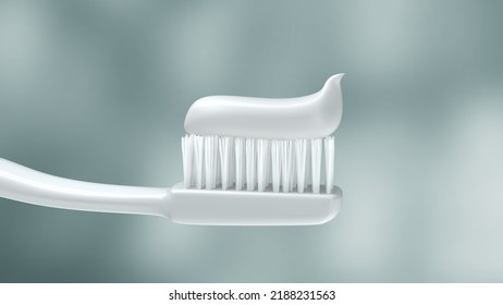 White Toothpaste Squeezing on Toothbrush,3d rendering, Clipping path.