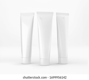 White Toothpaste Tube, Blank Container 3D Rendering isolated on light background