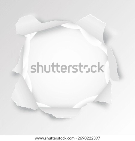 White torn paper background with circular hole in the center. Realistic ripped paper texture for modern design, presentations, mockups, and creative compositions.