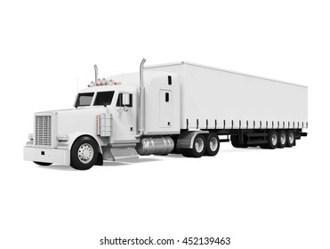 White Trailer Truck. 3D Rendering