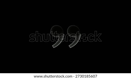 White translucent double quotation marks with clean curves and soft edges on a black background Clear details and vibrant colors enhance visual appeal.