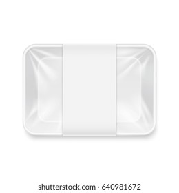 White Transparent Empty Disposable Plastic Food Tray Container Mockup. Protection Box For Supermarket Illustration