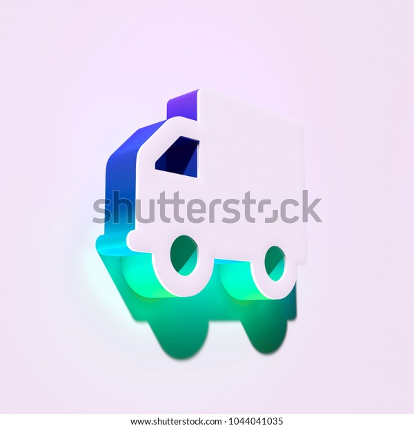 White Truck\
Icon. 3D Illustration of White Buy, E-Commerce, Shipping, Speed,\
Icons With Blue and Green\
Shadows.