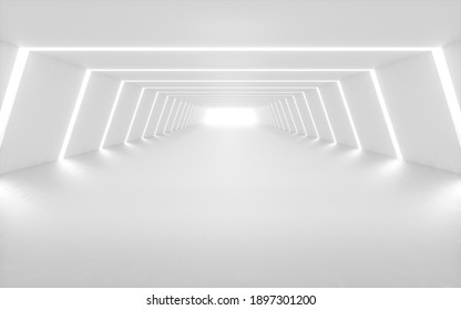 White tunnel and light in the end  3d rendering  Computer digital drawing 