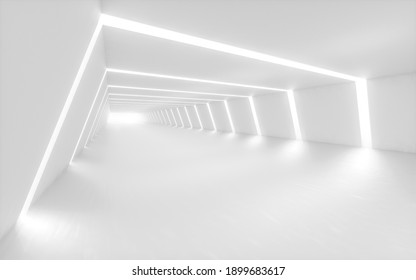 White tunnel and light in the end  3d rendering  Computer digital drawing 