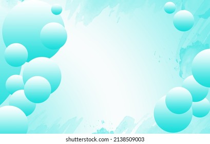 White Turquoise Color Gradation Bubbles, Watercolor Background