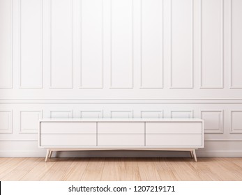 White Tv Console Mockup, 3d Rendering