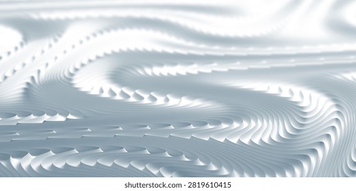White undulating ripple surface with repetitive sculpted ridges for abstract modern wallpaper and fluid background design. 3d render.