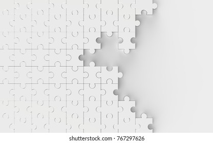 White unsolved jigsaw puzzle isolated on white background. 3D illustrating