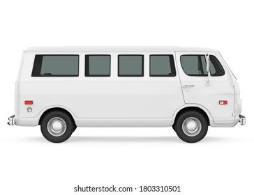 White Van Vintage Isolated (side View). 3D Rendering