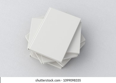 White Vertical Blank Cover Books Stack Mockup On White Background With Clipping Path Around Books. 3d Illustration