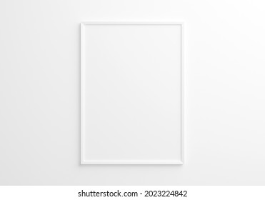 white vertical frame mockup on white wall. 3d rendering.