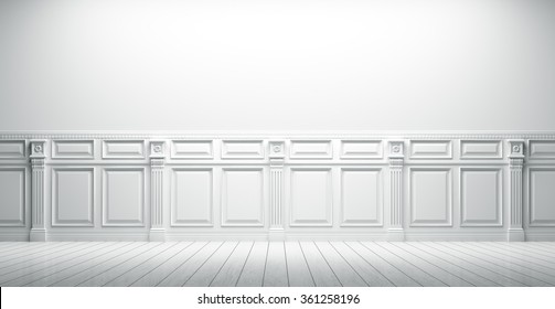 White Vintage Interior With Wall Paneling Background 3d Render