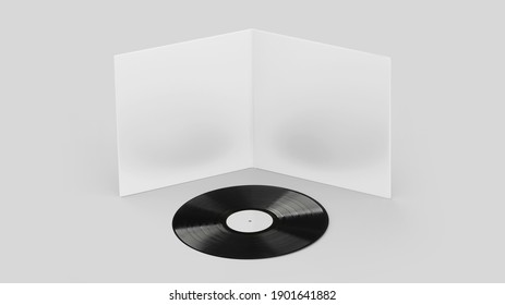 White Vinyl Record Mockup, Blank record album with disk 3d rendering isolated on light background