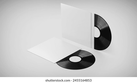 White Vinyl Record Mockup, Blank record album with Disk 3d rendering isolated on light Background