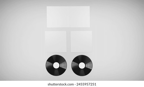 White Vinyl Record Mockup, Blank record album with Disk 3d rendering isolated on light Background