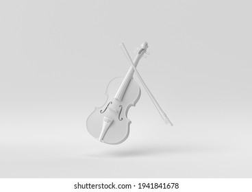 White Violin floating in white background. minimal concept idea creative. monochrome. 3D render.