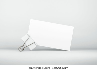 White Visiting Card Stack With Metal Clip. Info And Address Concept. Mock Up, 3D Rendering