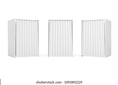 White Voting Booth With Curtain And Blank Space On A White Background. 3d Rendering 