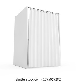 White Voting Booth With Curtain And Blank Space On A White Background. 3d Rendering 