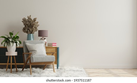White wall with armchair in living room.3d rendering
