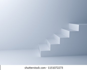 White wall background and white stairs 3D rendering