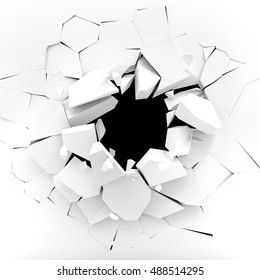 White Wall Exploding Into Pieces - 3d Rendering