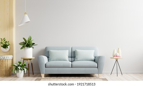 Empty Living Room Blue Fabric Sofa Stock Illustration 1064725343 ...