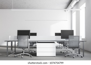 White Wall Office Interior Loft Windows Stock Illustration 1074754799 ...