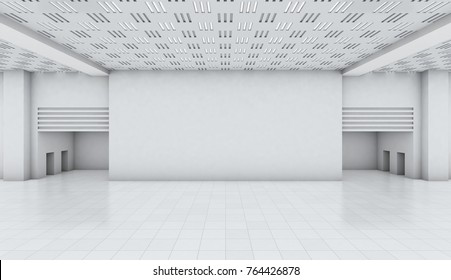 White Wall Room Factory Background, Space Rectangular Backdrop, 3d Rendering