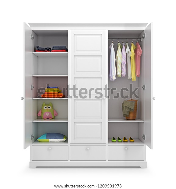 White Wardrobe Childrens Clothes Isolated On Stock Illustration