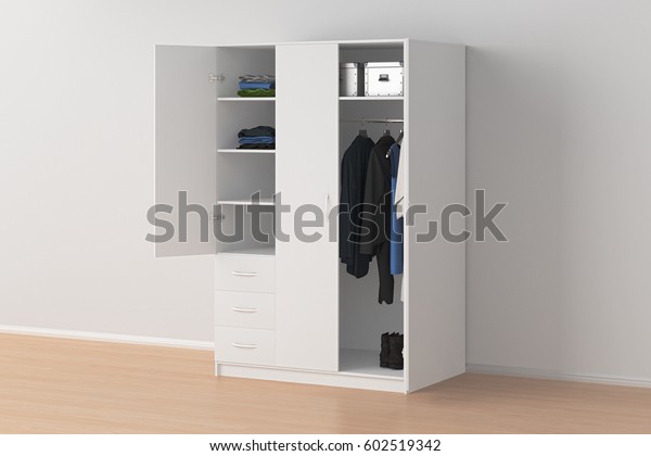 White Wardrobe Open Doors Interior 3d Stock Illustration 602519342