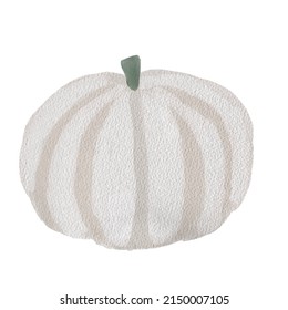 White Watercolor Pumpkin. Autumn Seasonal Harvest Blessing Thanksgiving Holidays Illustration. Hand Painted Isolated On White Background.