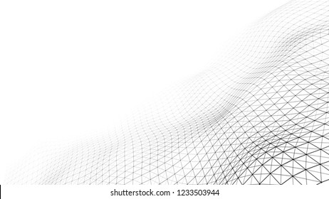 White Wave Composed Of Lines And Points. Abstract Light Background. Wave Of Particles.