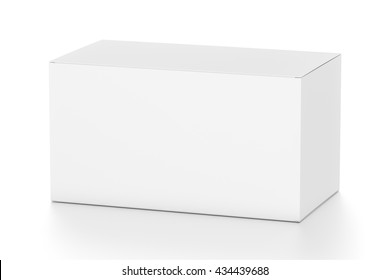 White Wide Horizontal Rectangle Blank Box From Top Side Angle. 3D Illustration Isolated On White Background.