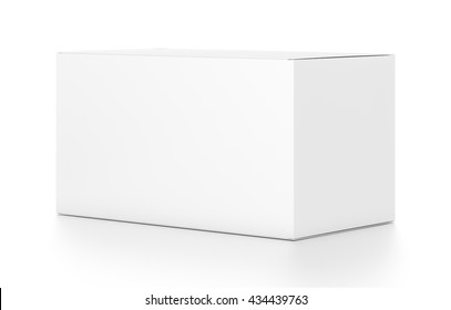 White Wide Horizontal Rectangle Blank Box From Side Angle. 3D Illustration Isolated On White Background.