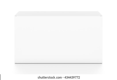 White wide horizontal rectangle blank box from top front angle. 3D illustration isolated on white background.