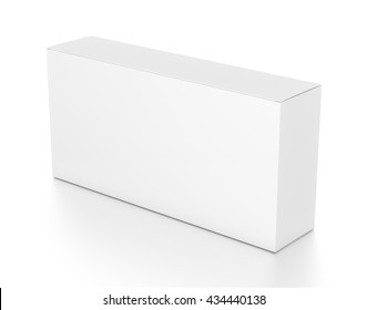 White wide horizontal rectangle blank box from top side angle. 3D illustration isolated on white background.
